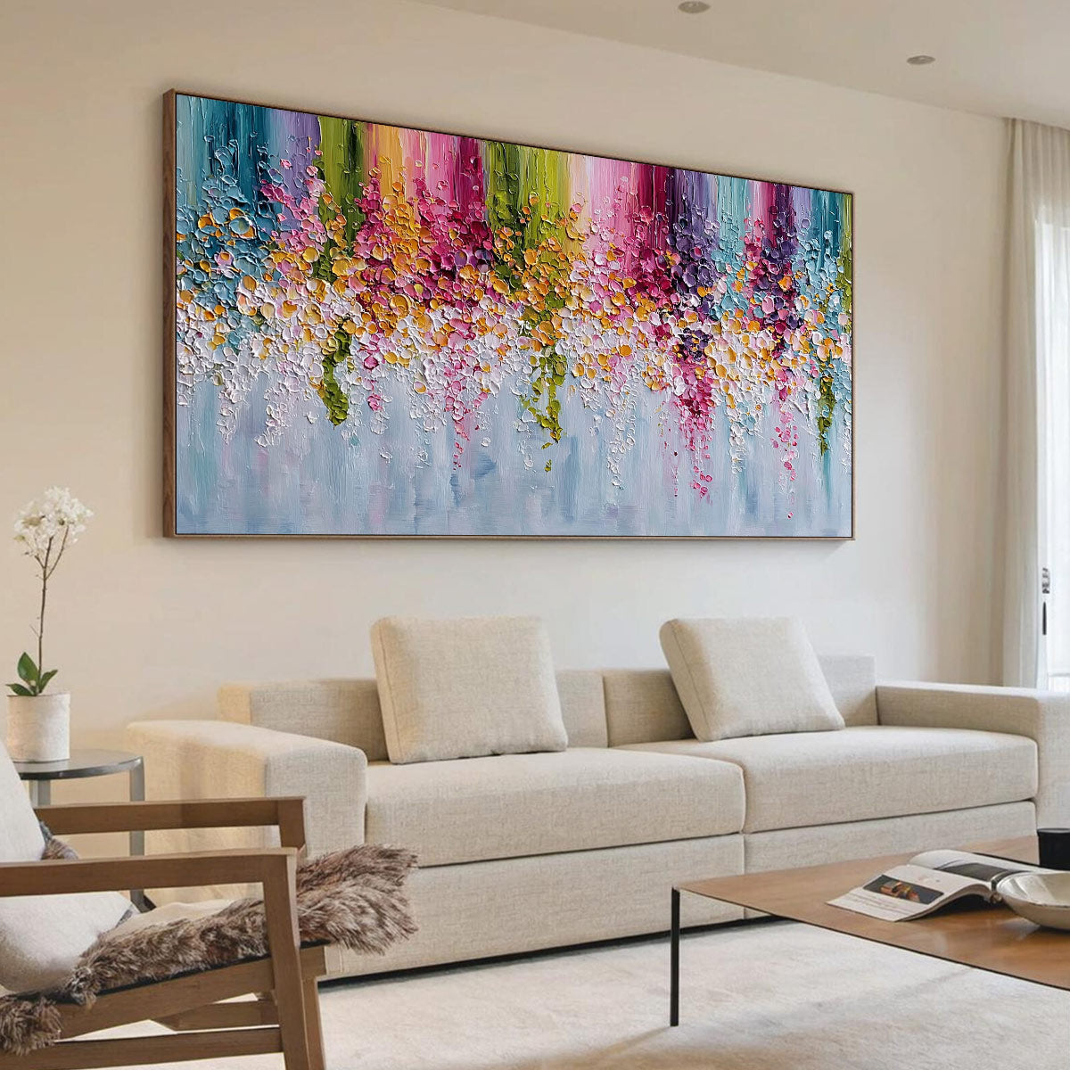 Abstract Floral Impasto Painting – Petal Rain