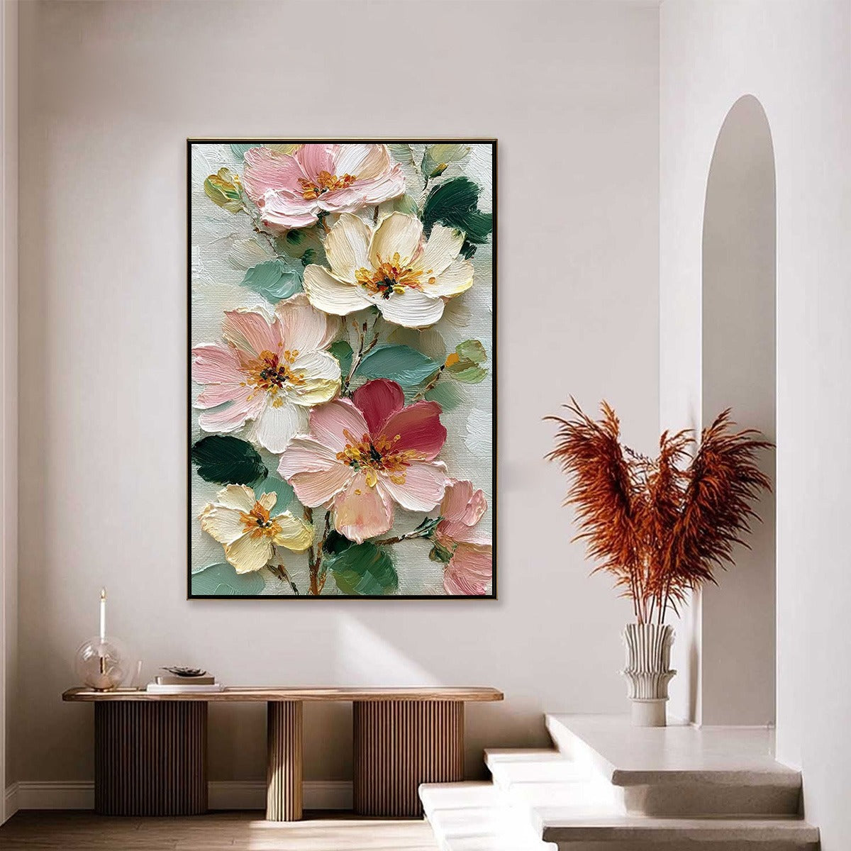 White Floral Impasto Oil Painting – Petal Serenade