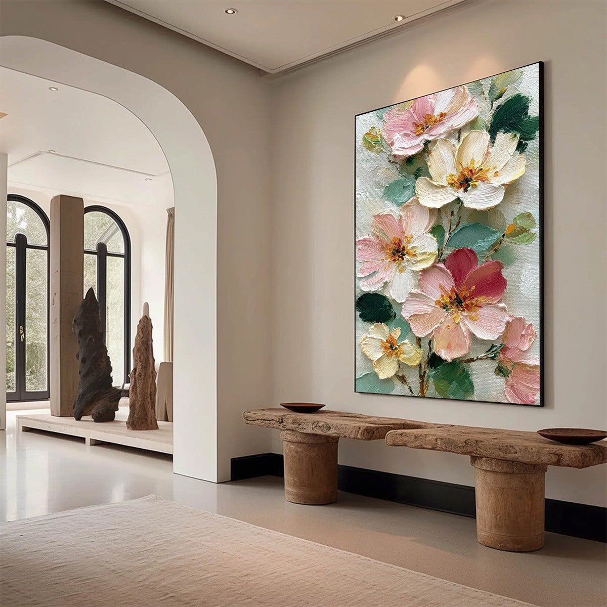 White Floral Impasto Oil Painting – Petal Serenade