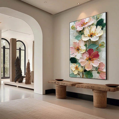White Floral Impasto Oil Painting – Petal Serenade