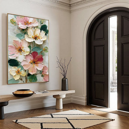 White Floral Impasto Oil Painting – Petal Serenade