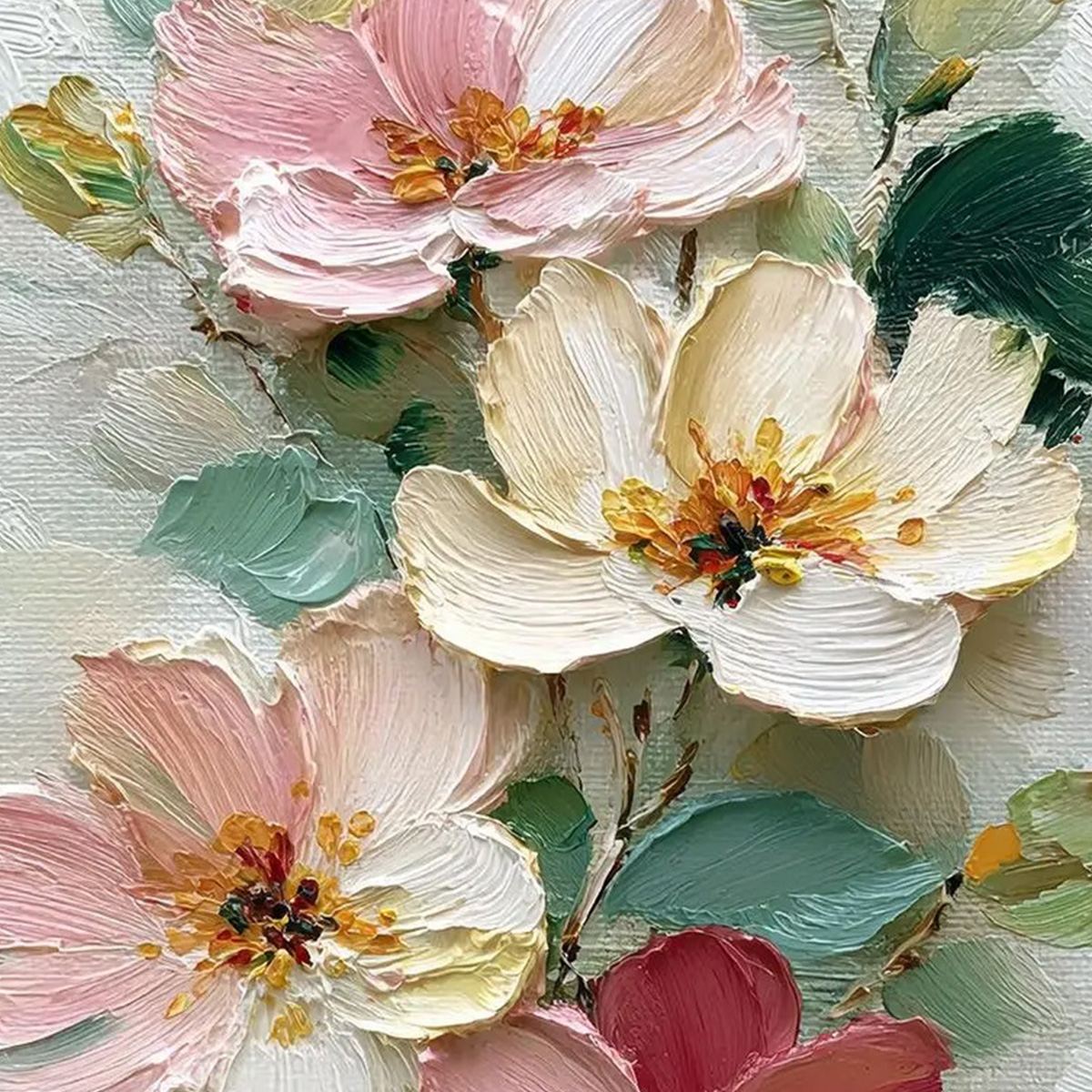 Petal Serenade – Floral Impasto Oil Painting, view 3