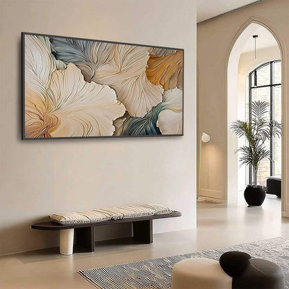 White and Beige Wabi-Sabi Floral Impasto Painting – Petal Whispers
