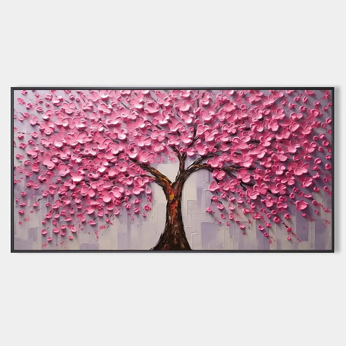 Pink Blossom Abundance hand-painted pink and ivory textured blossom tree painting rolled canvas option