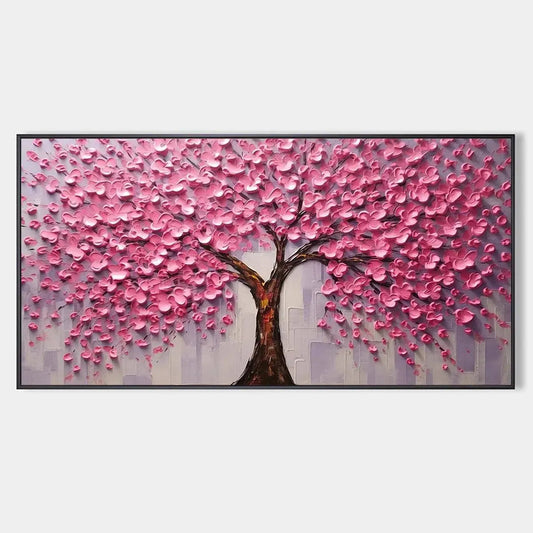 Pink Blossom Abundance hand-painted pink and ivory textured blossom tree painting rolled canvas option