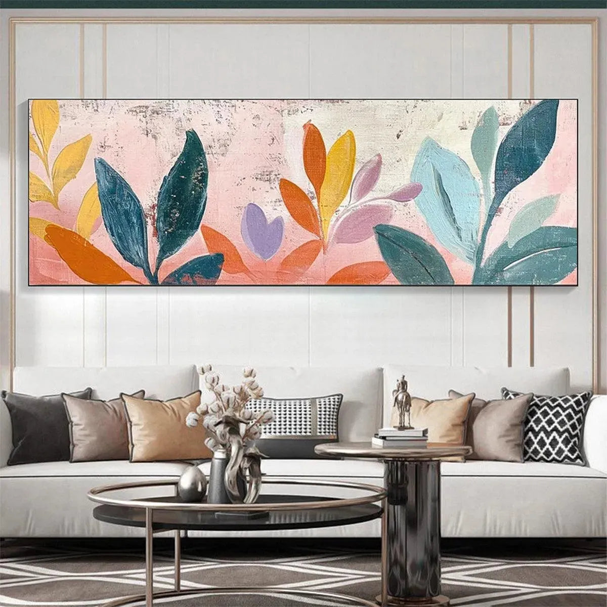 Hand-Painted Floral Wall Art – Pastel Botanical Panoramic