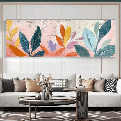Hand-Painted Floral Wall Art – Pastel Botanical Panoramic