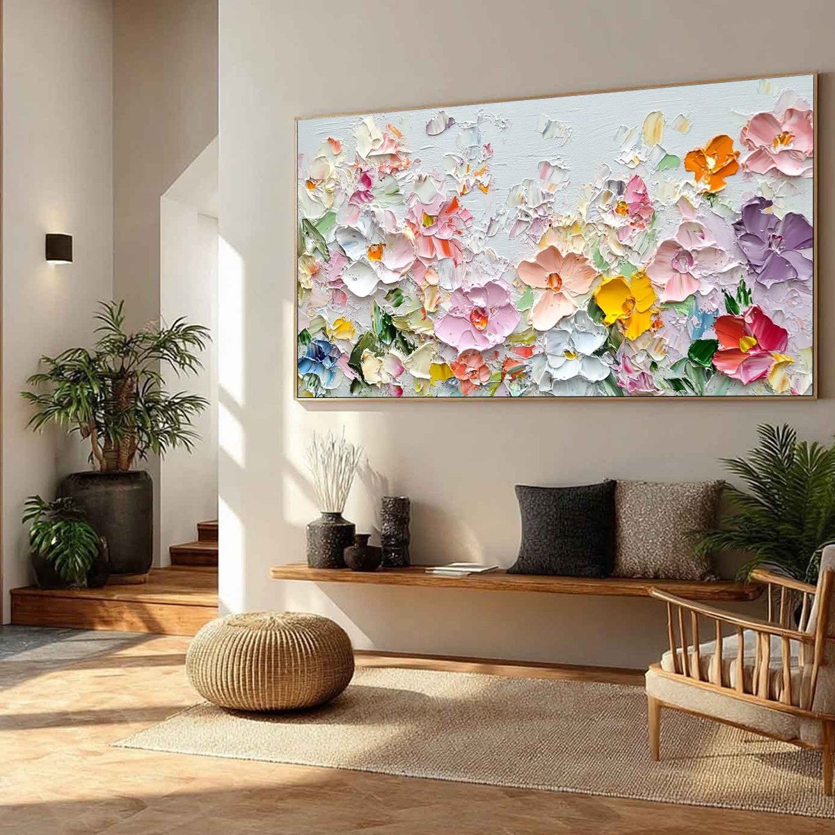 Lavender Floral Impasto Painting – Petal Rain