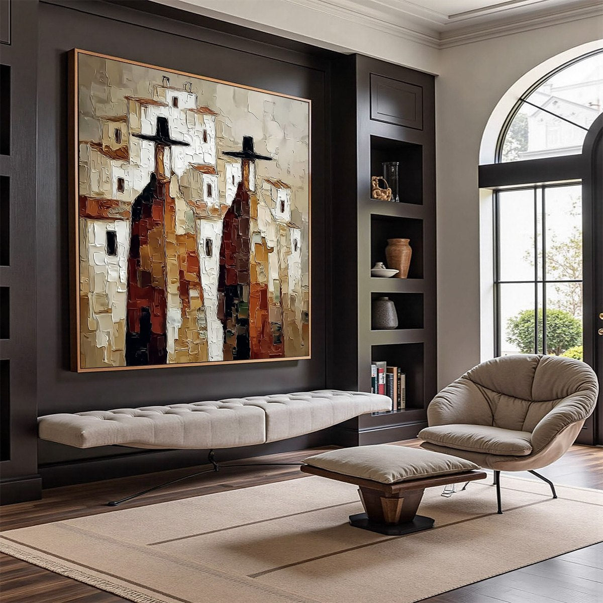 Abstract Figurative Impasto Oil Painting – Pueblo Vigilantes
