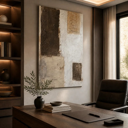 Wabi-Sabi Abstract Textured Oil Painting – Quiet Blocks