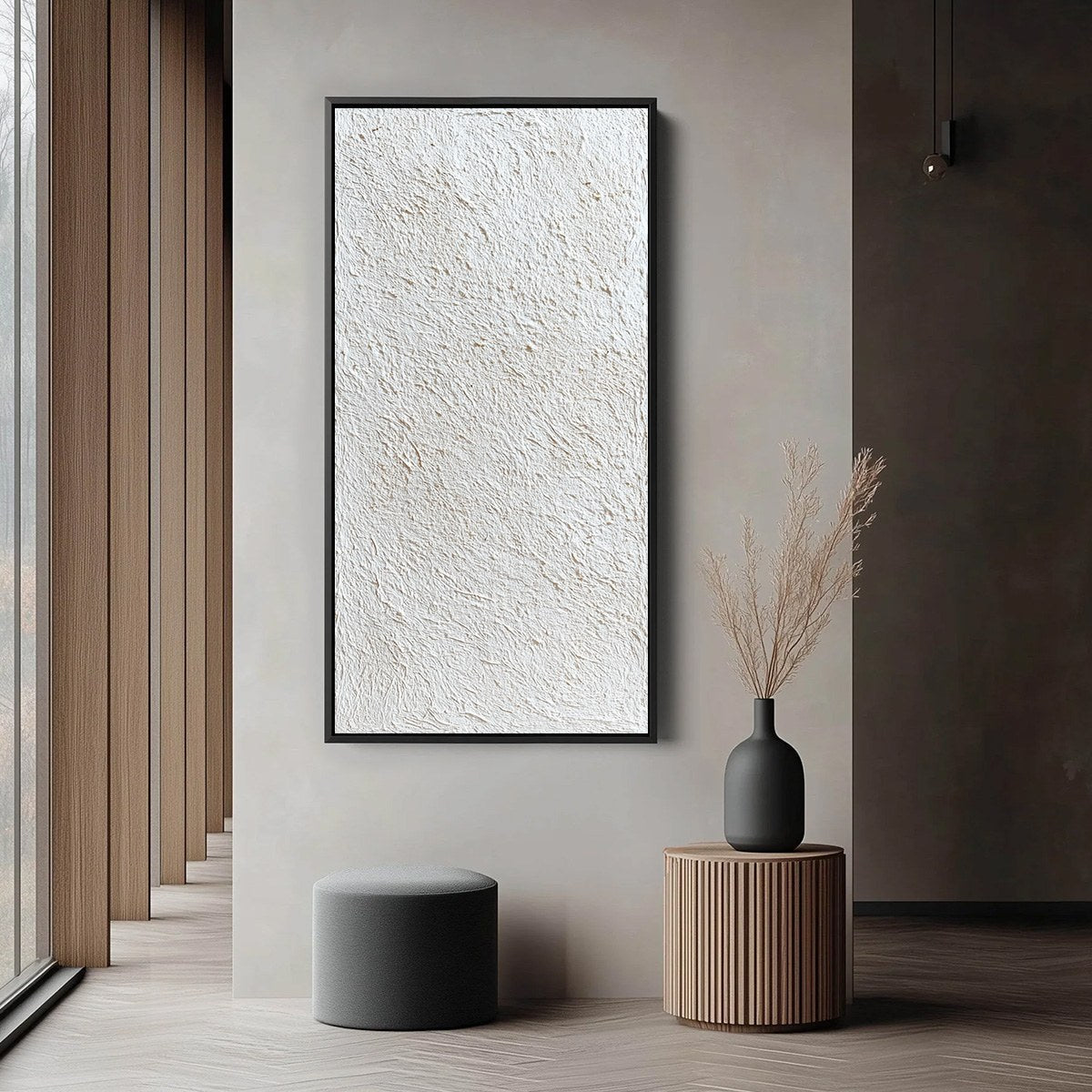 White and Beige Wabi-Sabi Abstract Impasto Oil Painting – Quiet Canvas