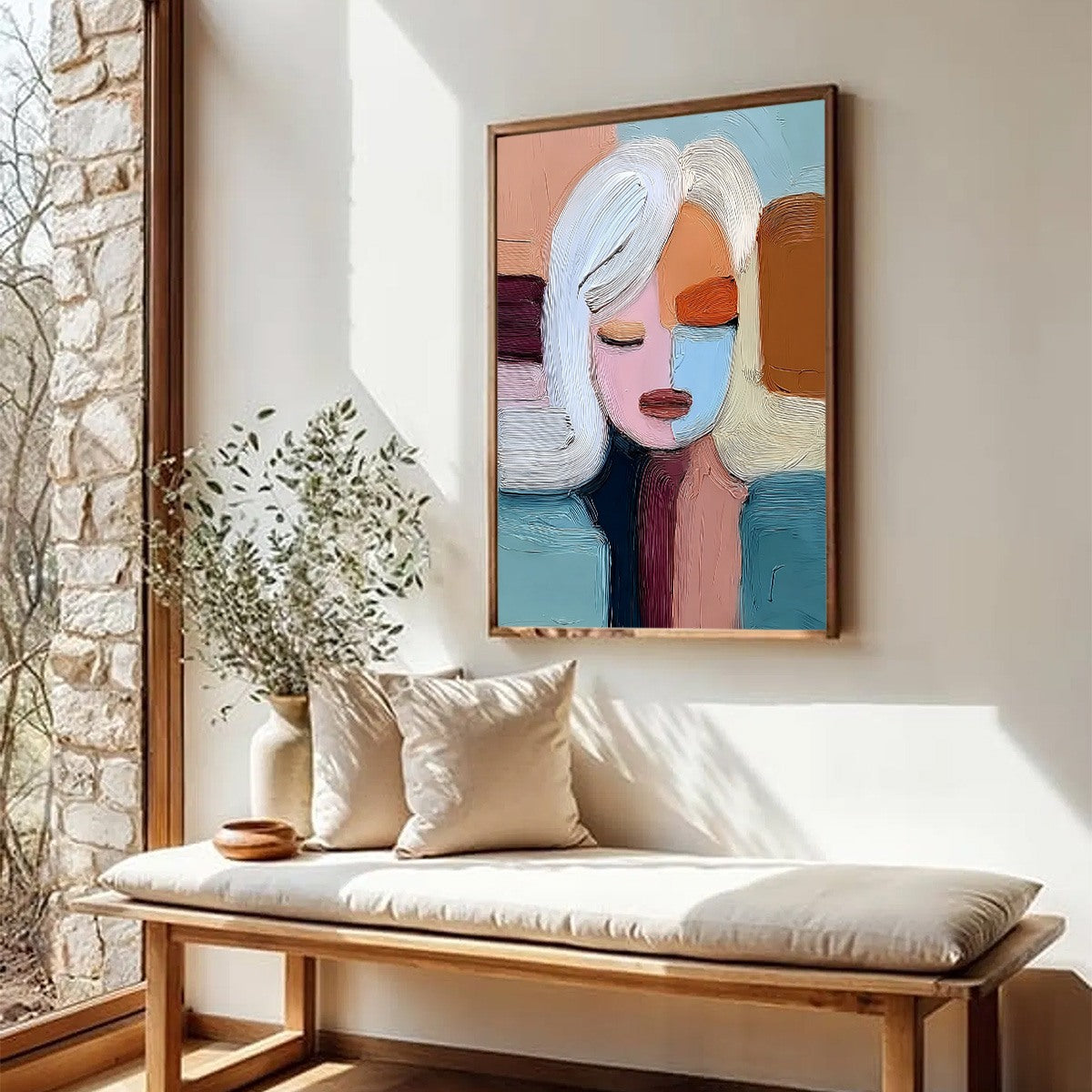 Abstract Figurative Impasto Oil Painting – Quiet Contemplation