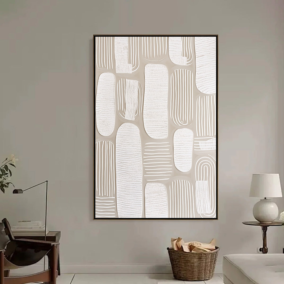 White and Beige Wabi-Sabi Abstract Textured Oil Painting – Quiet Rhythms