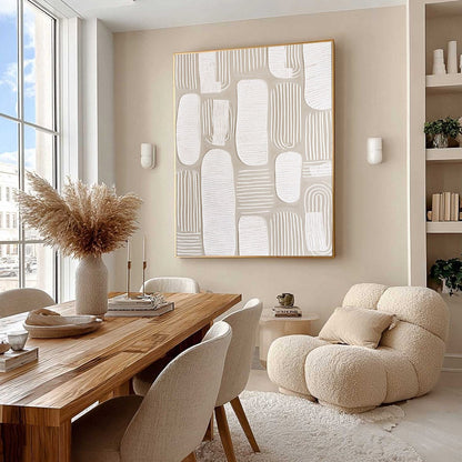 White and Beige Wabi-Sabi Abstract Textured Oil Painting – Quiet Rhythms