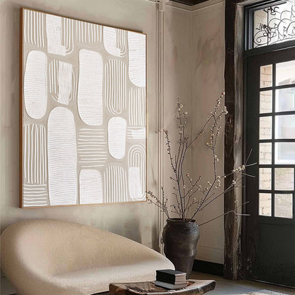 White and Beige Wabi-Sabi Abstract Textured Oil Painting – Quiet Rhythms