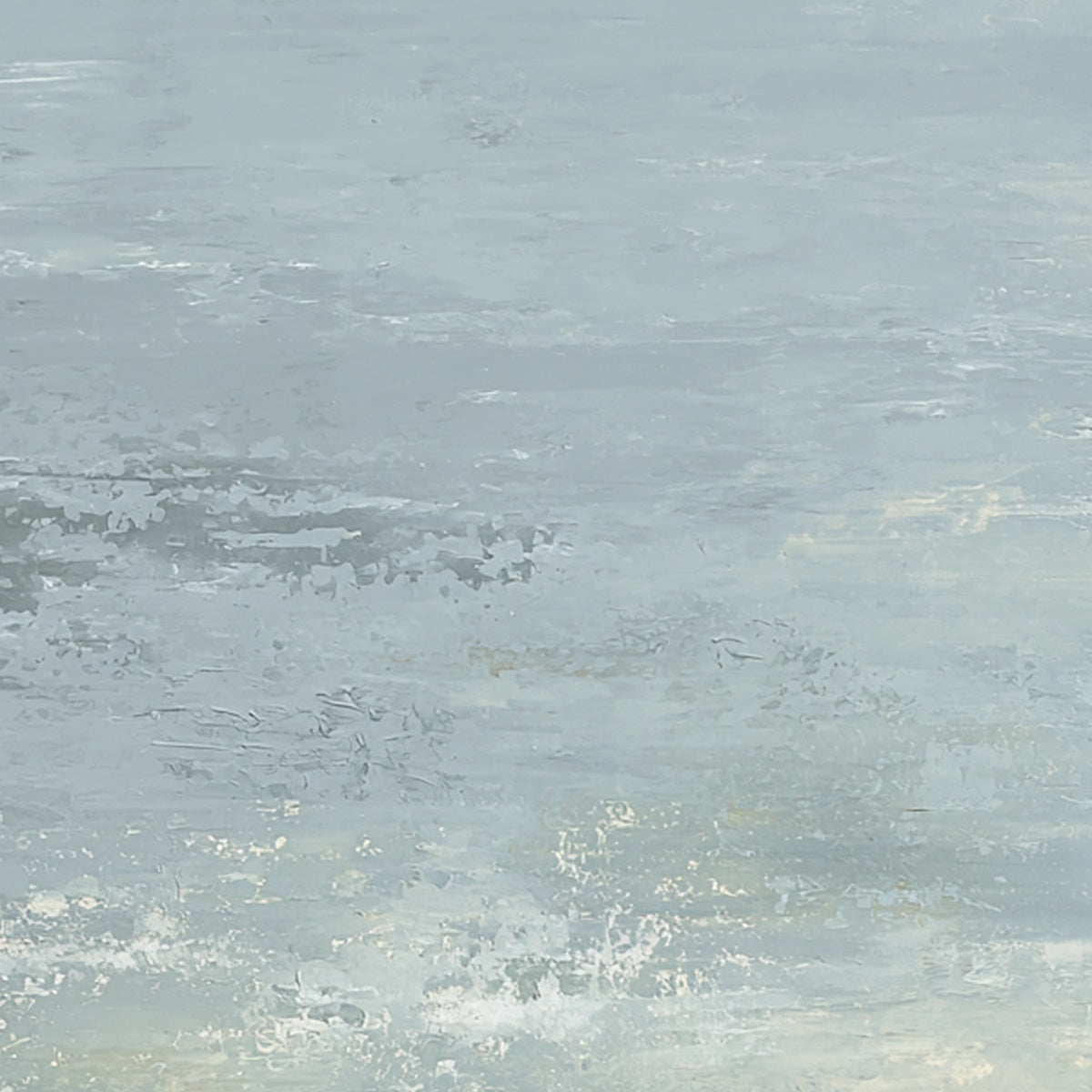 Quiet Horizon hand-painted beige, soft grey, ocean blue and gold textured coastal abstract painting shown with white frame