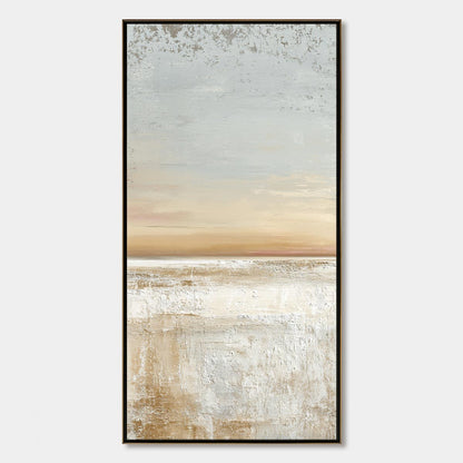 Quiet Shore hand-painted white, beige and sand textured coastal abstract painting rolled canvas option