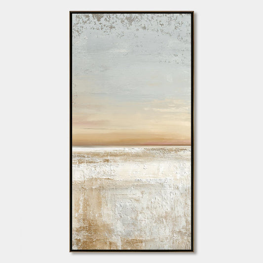 Quiet Shore hand-painted white, beige and sand textured coastal abstract painting rolled canvas option