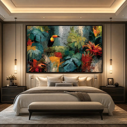 Abstract Toucan Impasto Painting – Rainforest Rhythm