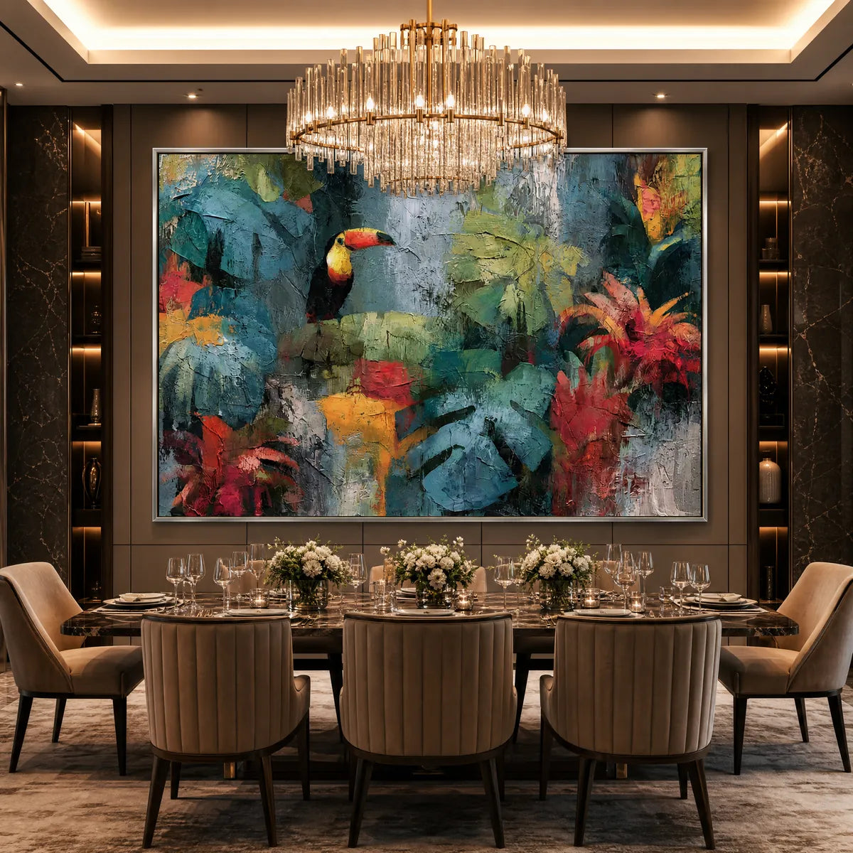 Abstract Toucan Impasto Painting – Rainforest Rhythm