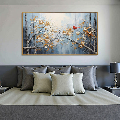 Red Bird On Branches – Bird Impasto Painting, view 5