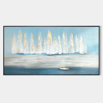 Golden Sails hand-painted gold and ivory textured sailboat seascape painting rolled canvas option