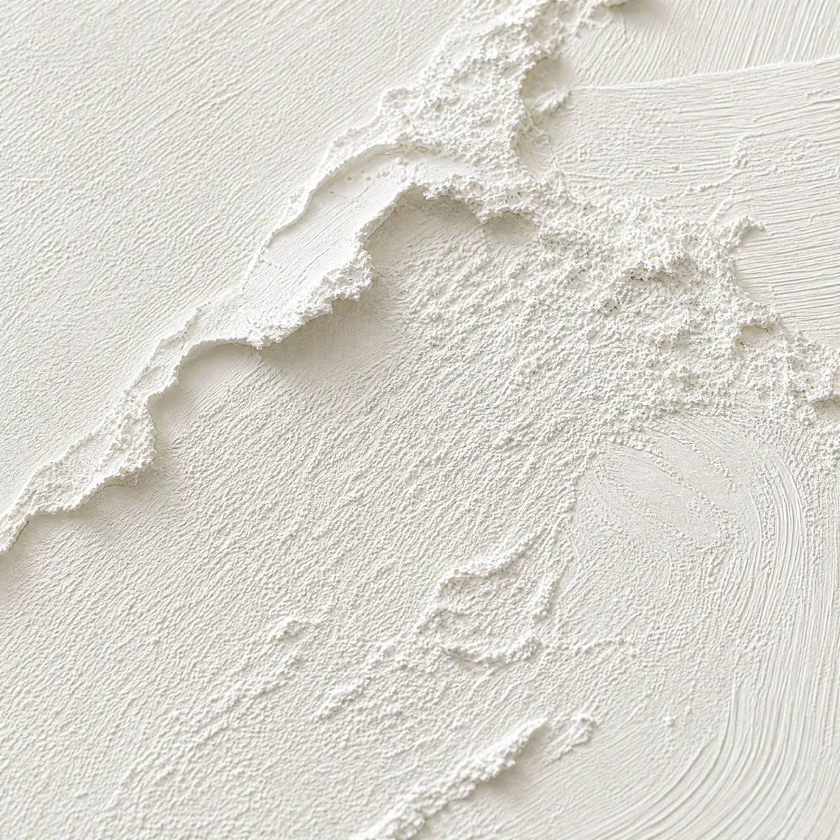 Riven hand-painted white and soft beige textured ocean wave painting shown with gold frame