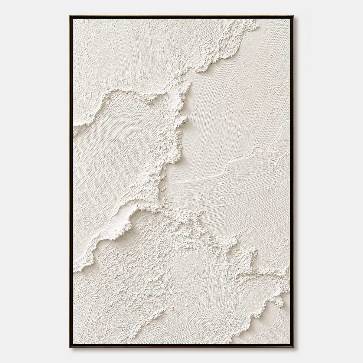Riven hand-painted white and soft beige textured ocean wave painting rolled canvas option