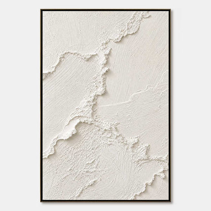 Riven hand-painted white and soft beige textured ocean wave painting rolled canvas option