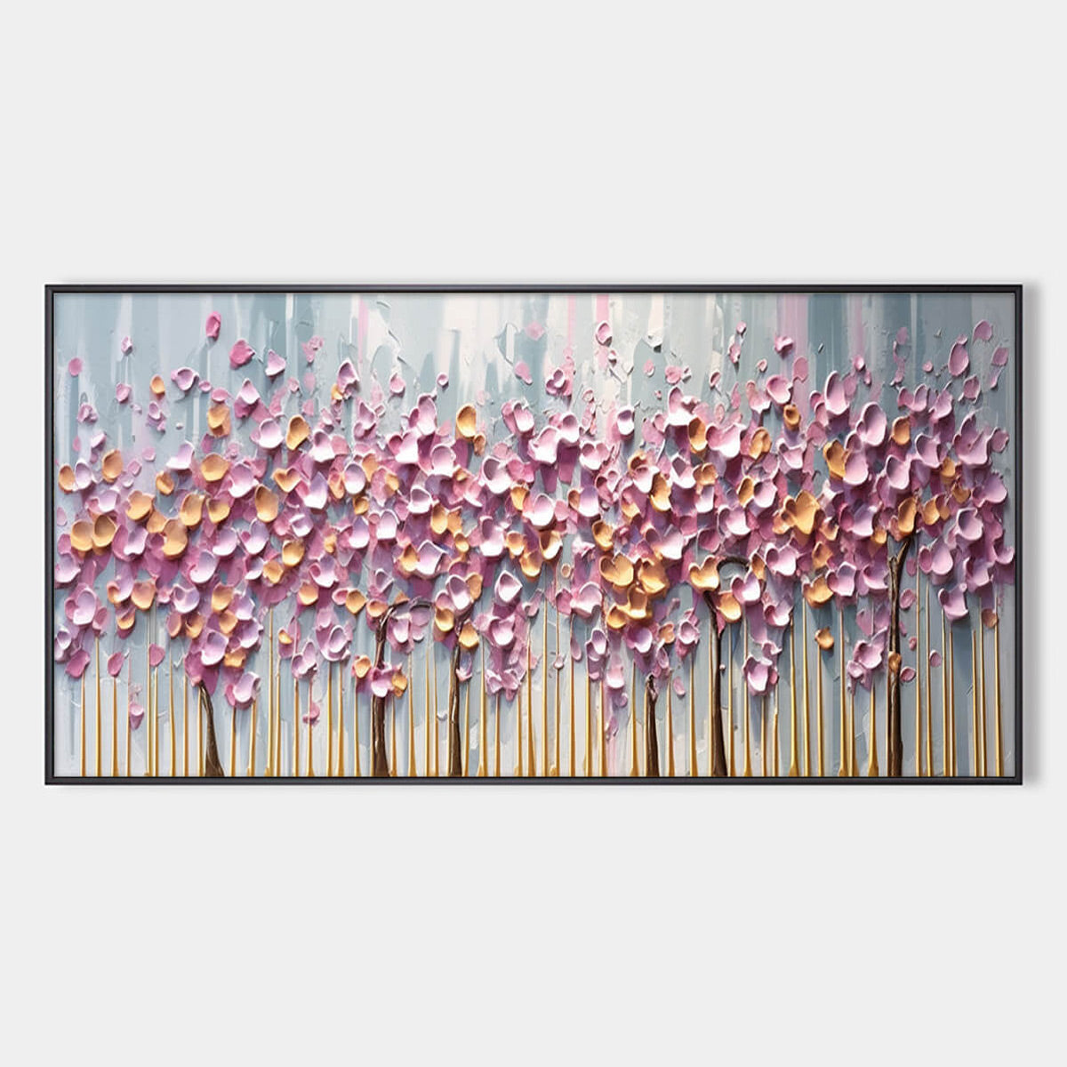 Rosewood Dawn hand-painted gold and pink textured blossom tree painting rolled canvas option