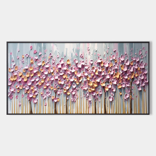 Rosewood Dawn hand-painted gold and pink textured blossom tree painting rolled canvas option
