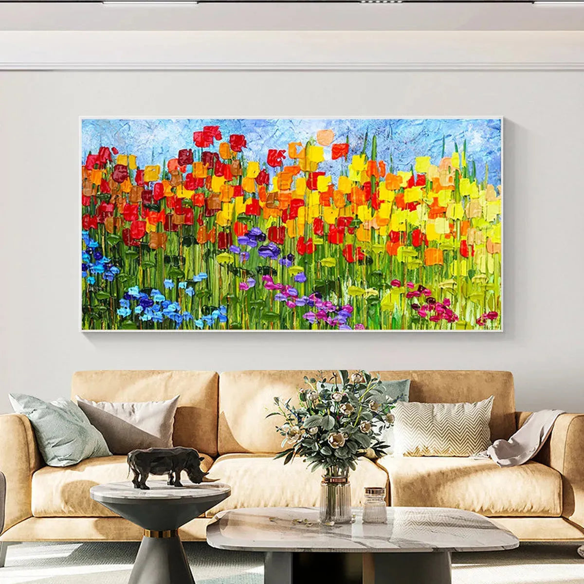Colorful Field Impasto Oil Painting – Rainbow Field