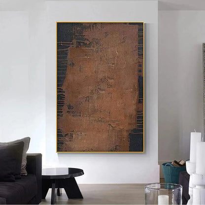 Brown Wabi-Sabi Abstract Textured Oil Painting – Rustic Texture