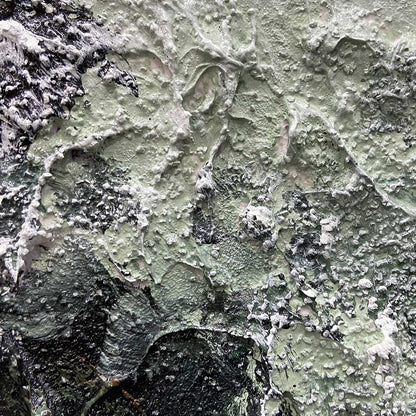 Sage River hand-painted white and sage green textured coastal landscape painting shown with wood frame