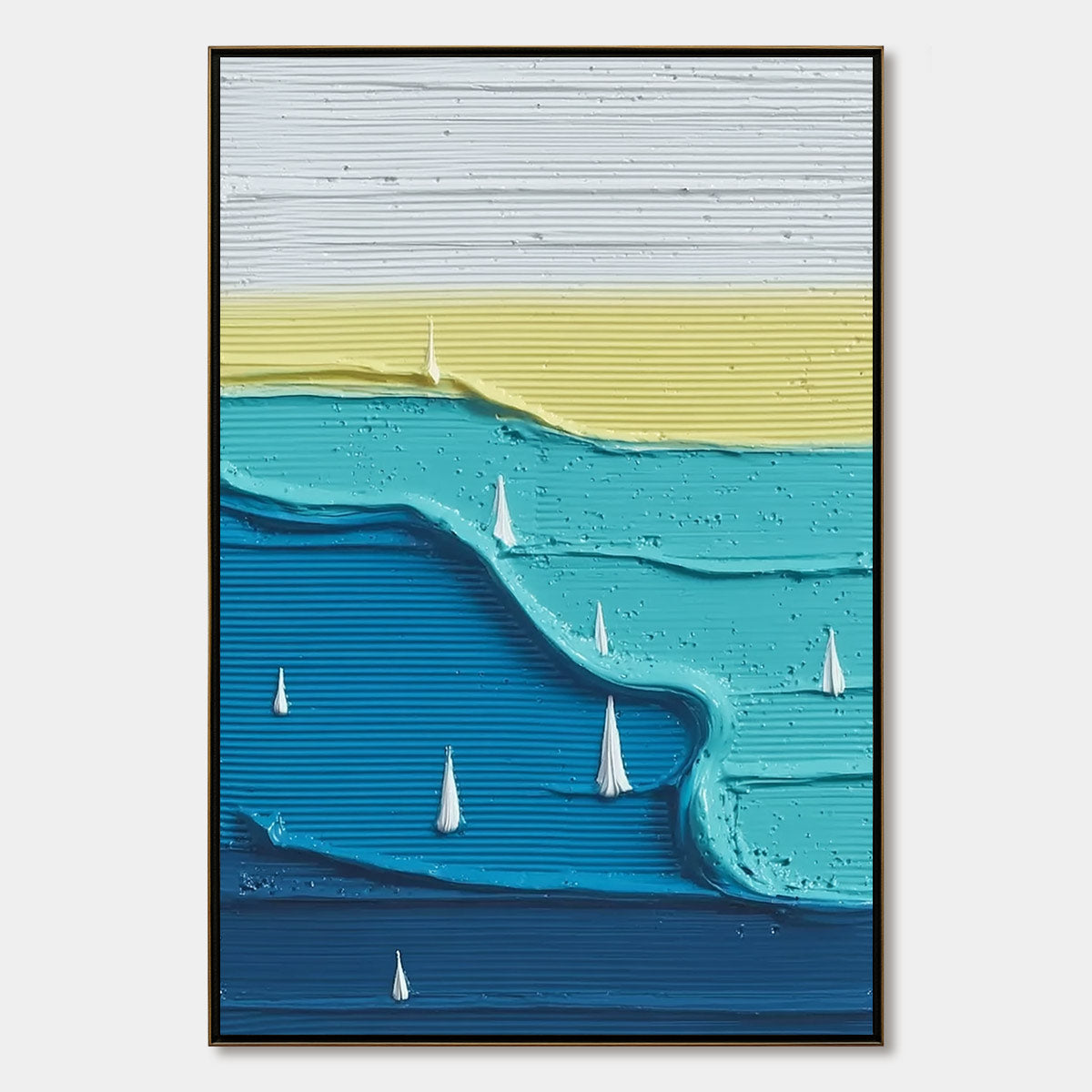 Sailboat Serenity hand-painted white and azure blue textured sailboat seascape painting rolled canvas option