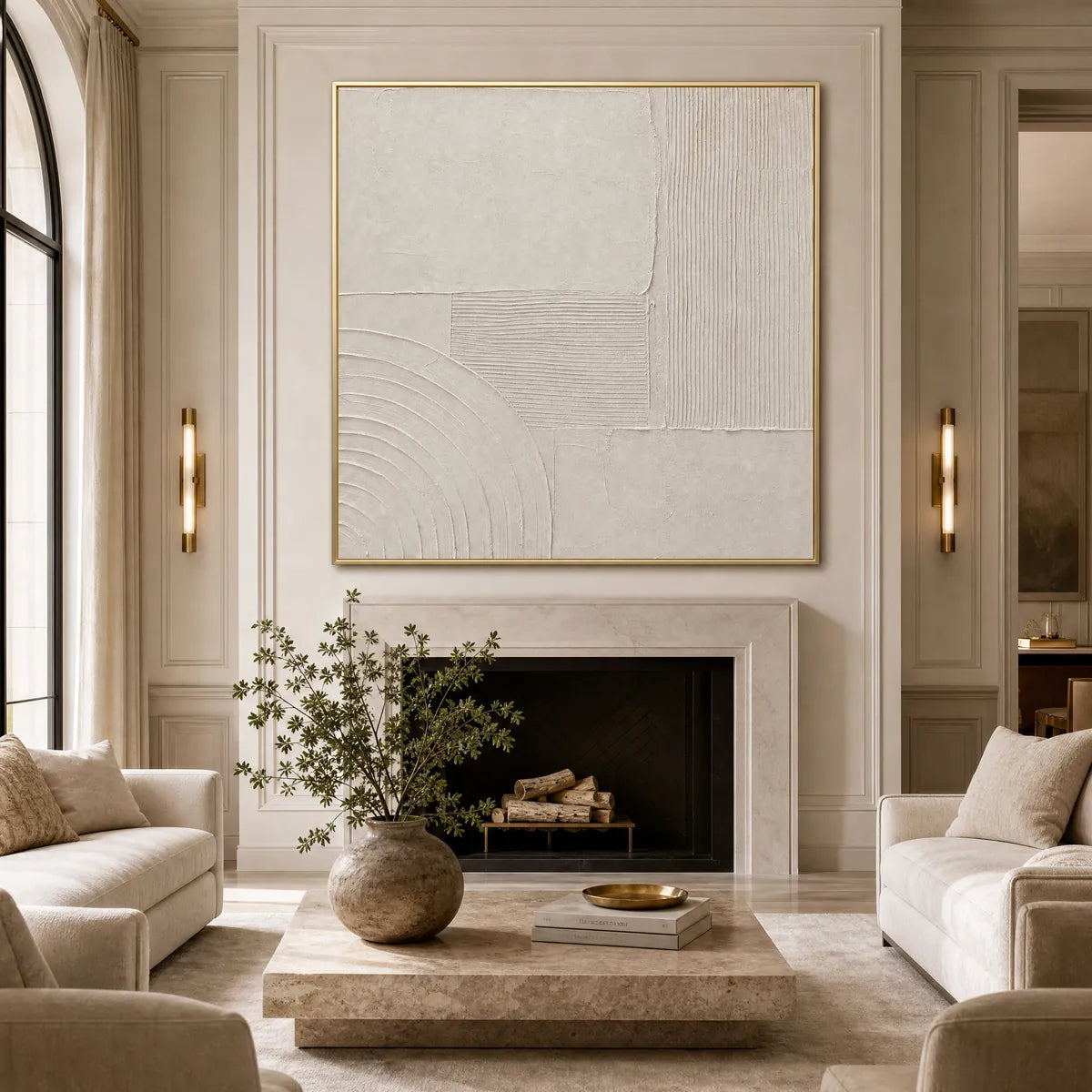 Cream and Beige Wabi-Sabi Landscape Textured Oil Painting – Sanctuary