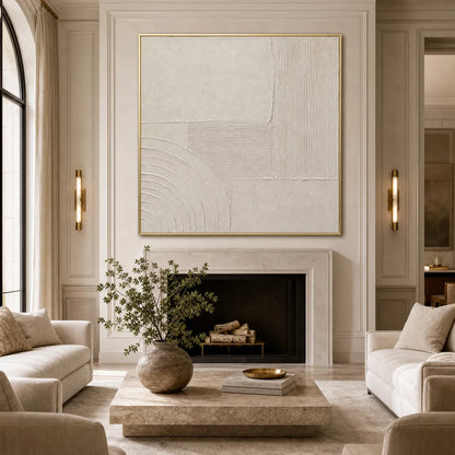Cream and Beige Wabi-Sabi Landscape Textured Oil Painting – Sanctuary