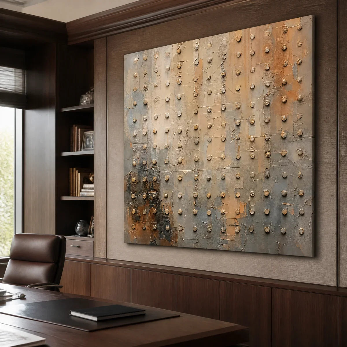 Wabi-Sabi Abstract Textured Oil Painting – Sand Pearl Rhythm
