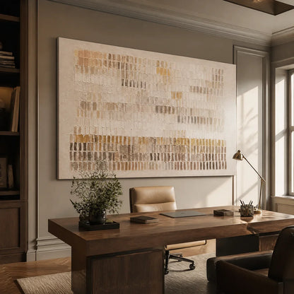 Beige Wabi-Sabi Neutral Abstract Oil Painting – Sandline Horizon