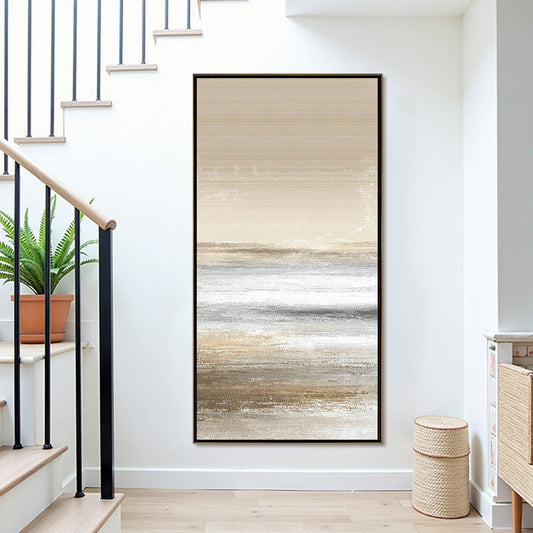 Sandstone Serenity hand-painted white, beige and sand textured coastal abstract painting shown as stretched canvas