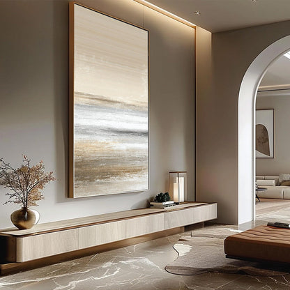 Sandstone Serenity hand-painted white, beige and sand textured coastal abstract painting rolled canvas option