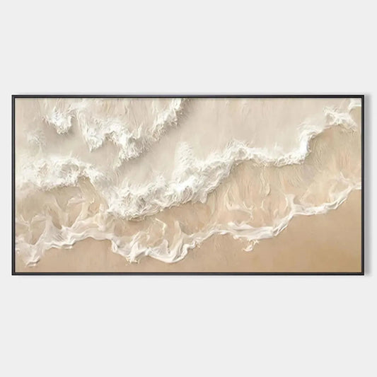 Sandy Whispers hand-painted sand and ivory textured coastal abstract painting rolled canvas option