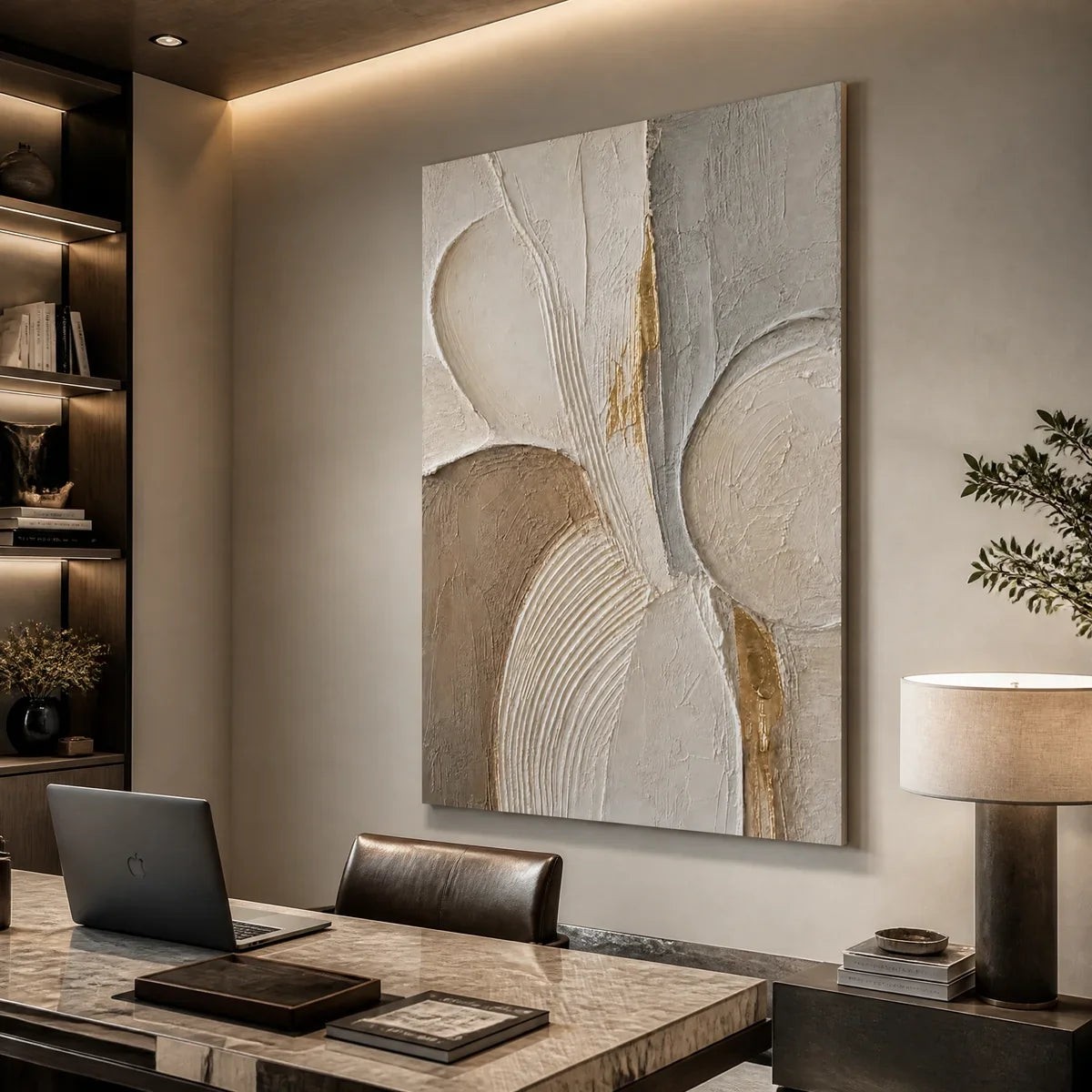 Gold and Beige Wabi-Sabi Neutral Abstract Oil Painting – Sculpted Quiet