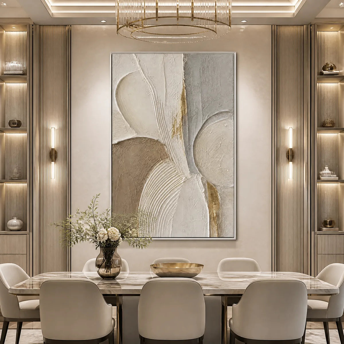 Gold and Beige Wabi-Sabi Neutral Abstract Oil Painting – Sculpted Quiet