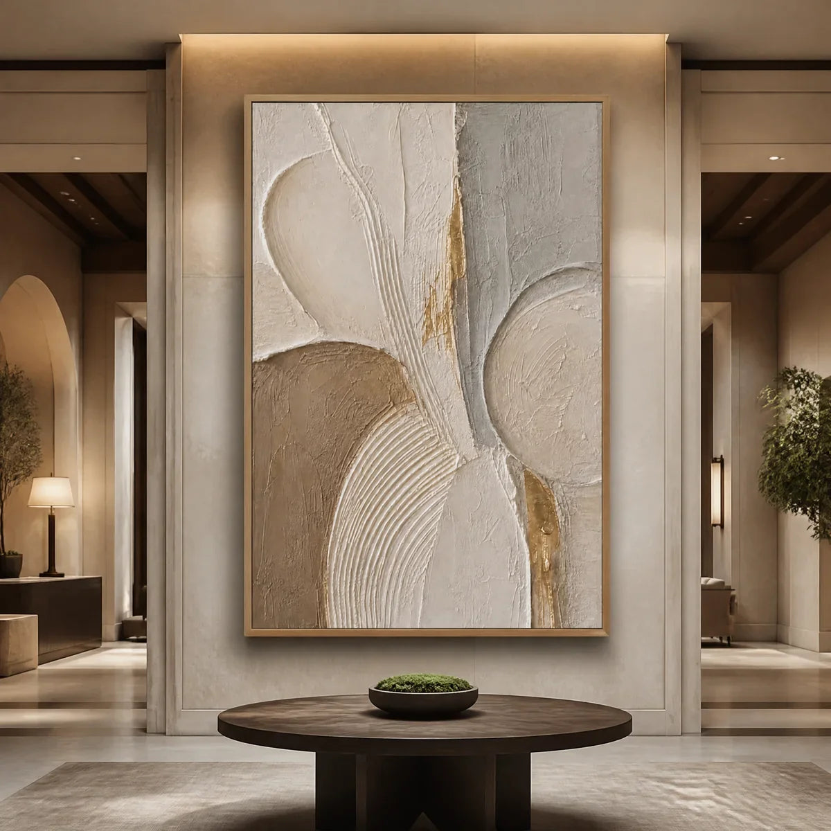 Gold and Beige Wabi-Sabi Neutral Abstract Oil Painting – Sculpted Quiet