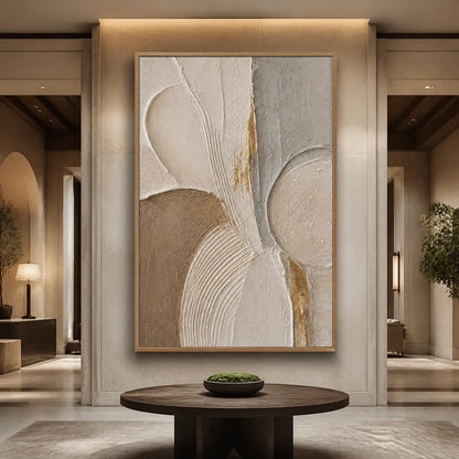 Gold and Beige Wabi-Sabi Neutral Abstract Oil Painting – Sculpted Quiet