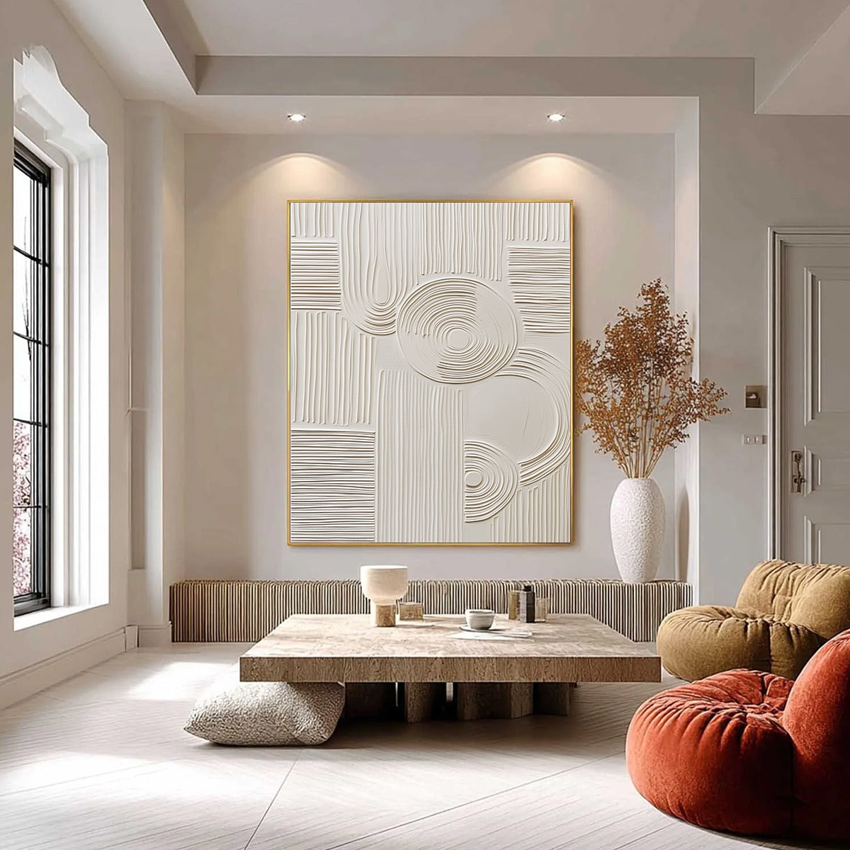 Beige Wabi-Sabi Abstract Textured Oil Painting – Sculpted Serenity