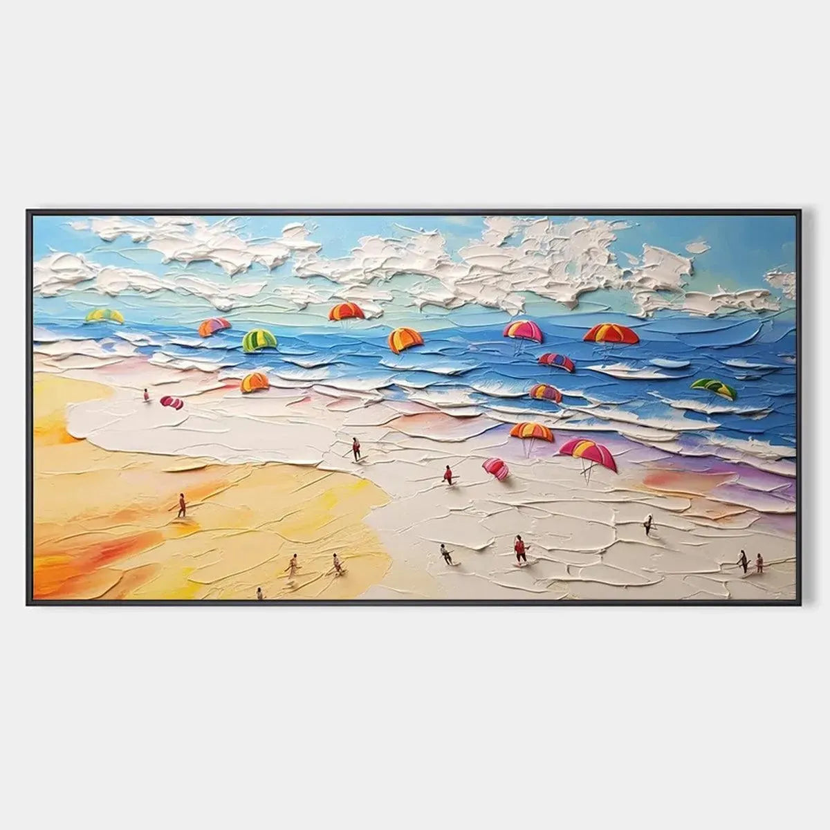 Seaside Celebration hand-painted sand and ivory textured beach scene painting rolled canvas option