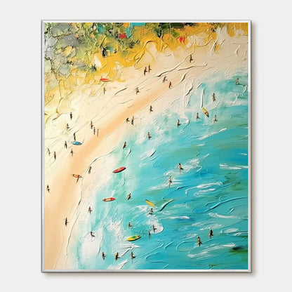 Seaside Reverie hand-painted sand and ivory textured beach scene painting rolled canvas option