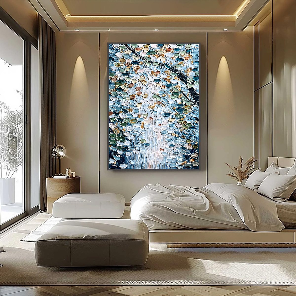Abstract Leaf Wall Art Painting – Serene Cascade